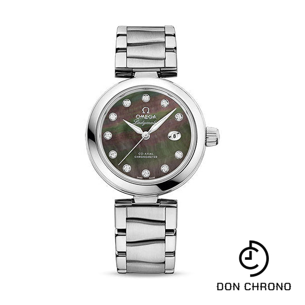 Omega De Ville Ladymatic Omega Co-Axial Watch - 34 mm Steel Case - Black Diamond Dial - 425.30.34.20.57.004