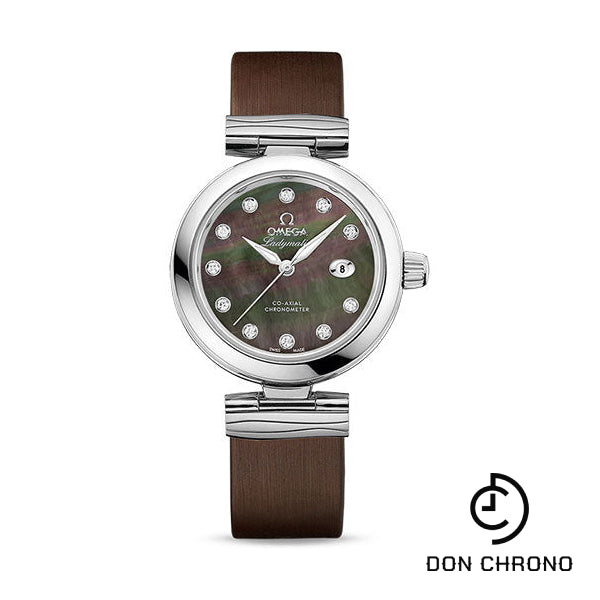 Omega De Ville Ladymatic Omega Co-Axial Watch - 34 mm Steel Case - Black Diamond Dial - Brown Leather Strap - 425.32.34.20.57.004