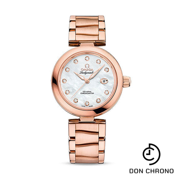 Omega De Ville Ladymatic Omega Co-Axial Watch - 34 mm Sedna Gold Case - White Diamond Dial - 425.60.34.20.55.004