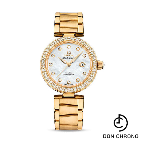 Omega De Ville Ladymatic Omega Co-Axial Watch - 34 mm Yellow Gold Case - White Diamond Dial - 425.65.34.20.55.009