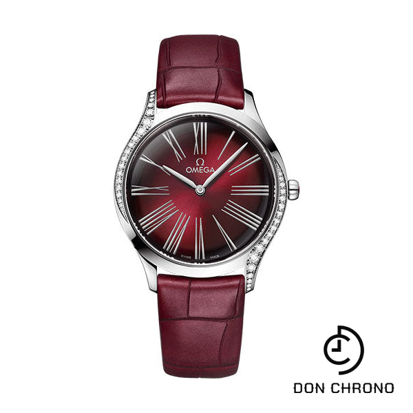 Omega De Ville Tresor Quartz Watch - 36 mm Steel Case - Gradient Burgundy Dial - Burgundy Leather Strap - 428.18.36.60.11.001