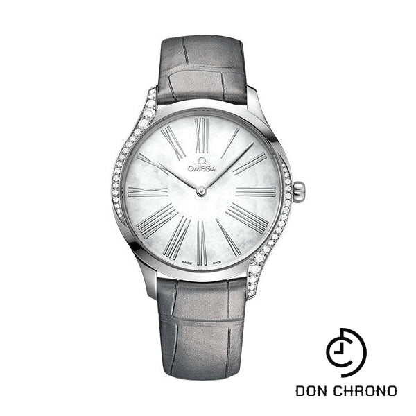 Omega De Ville Tresor Quartz - 39 mm Steel Case - Lacquered White Mother-Of-Pearl Dial - Rhodium Leather Strap - 428.18.39.60.05.001