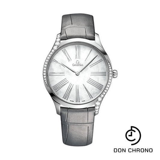 Omega De Ville Tresor Quartz - 39 mm Steel Case - Lacquered White Mother-Of-Pearl Dial - Rhodium Leather Strap - 428.18.39.60.05.001
