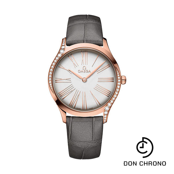 Omega De Ville Tresor Quartz Watch - 36 mm Sedna Gold Case - Silver Dial - Grey Leather Strap - 428.58.36.60.02.001