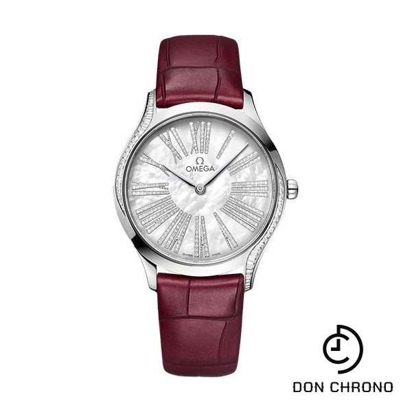 Omega De Ville Tresor Quartz - 36 mm Canopus Gold Case - White Pearled Mother-Of-Pearl Dial - Red Garnet Leather Strap - 428.58.36.60.55.001