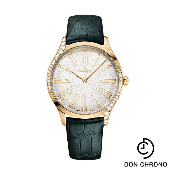 Omega De Ville Tresor Quartz - 39 mm Moonshine Gold Case - Lacquered Opaline Silver Dial - Iridescent Green Leather Strap - 428.58.39.60.02.001