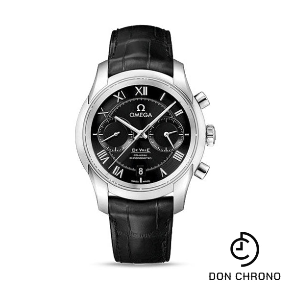 Omega De Ville Co-Axial Chronograph Watch - 42 mm Steel Case - Black Dial - Black Leather Strap - 431.13.42.51.01.001