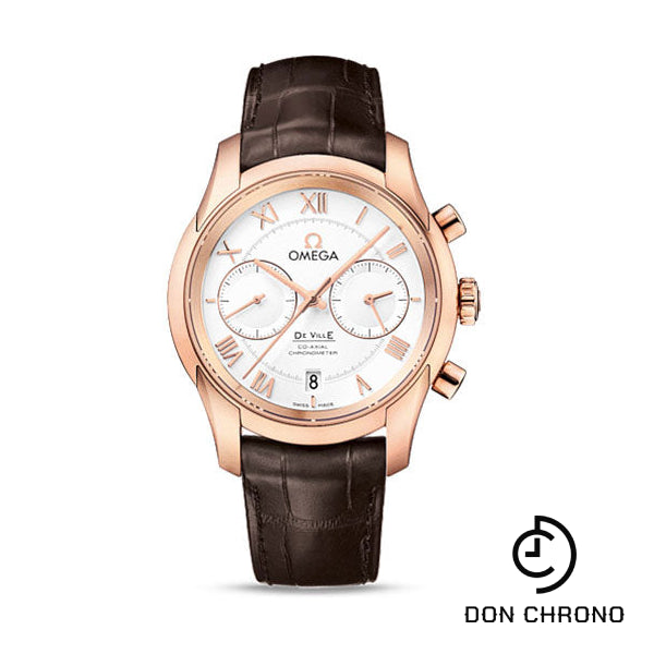 Omega De Ville Co-Axial Chronograph Watch - 42 mm Red Gold Case - Silver Dial - Brown Leather Strap - 431.53.42.51.02.001