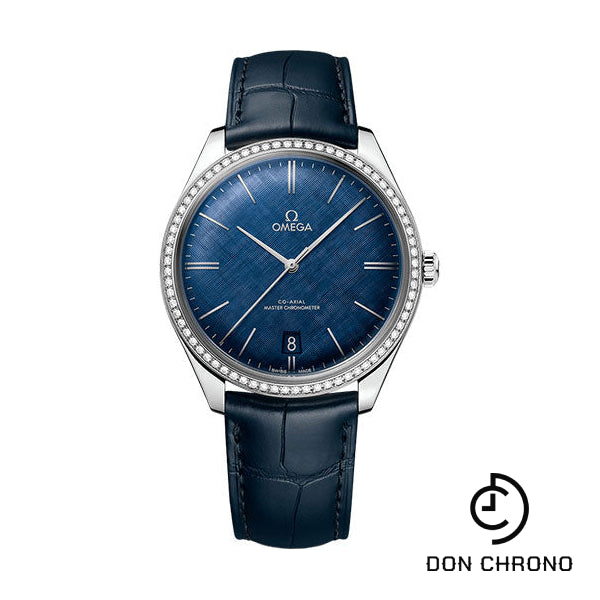 Omega De Ville Tresor Omega Co-Axial Master Chronometer - 40 mm Steel Case - Diamond Bezel - Blue Patterned Dial - Blue Leather Strap - 435.18.40.21.03.001