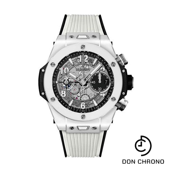 Hublot Big Bang Unico White Ceramic Watch - 42 mm - Black Skeleton Dial - Black and White Rubber Strap-441.HX.1171.RX
