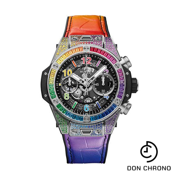 Hublot Big Bang Unico Titanium Rainbow Watch - 42 mm - Black Skeleton Dial - Black Rubber and Multicolored Leather Strap-441.NX.1117.LR.0999