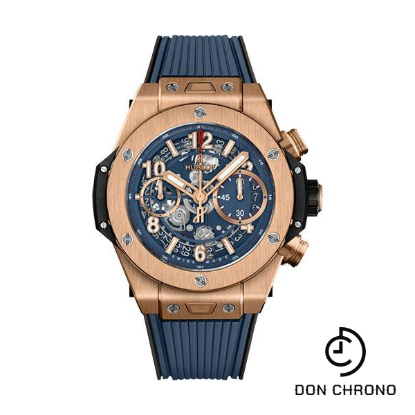 Hublot Big Bang Unico King Gold Blue Watch - 42 mm - Blue Skeleton Dial - Black and Blue Rubber Strap-441.OX.5189.RX