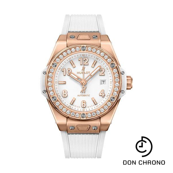 Hublot Big Bang One Click King Gold White Diamonds Watch - 33 mm - White Dial - White Rubber Strap-485.OE.2080.RW.1204