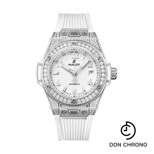 Hublot Big Bang One Click Steel White Pave Watch - 33 mm - White Dial - White Rubber Strap-485.SE.2010.RW.1604