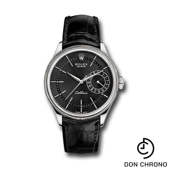 Rolex Cellini Date Watch - White Gold - Black Dial - Black Leather Strap - 50519 bkbk