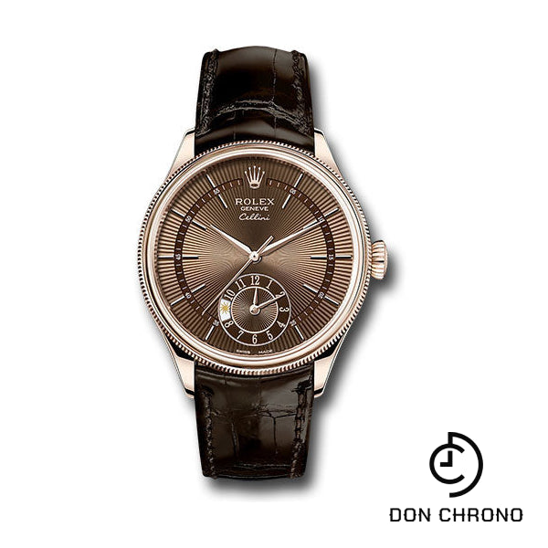 Rolex Cellini Dual Time Watch - Everose - Brown Dial - Brown Leather Strap - 50525 brbr