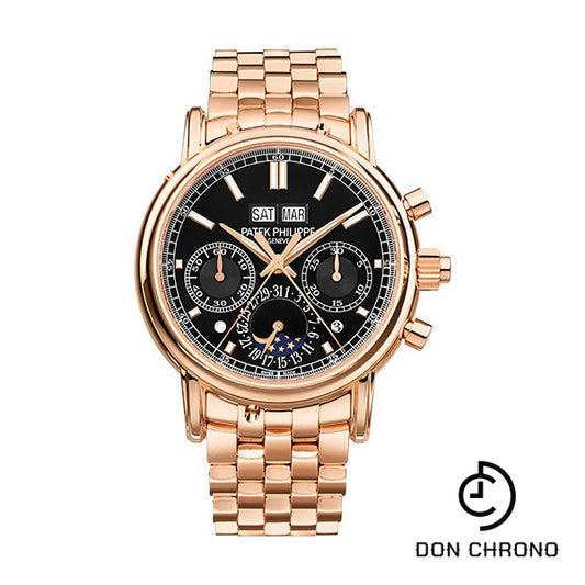 Patek Philippe Grand Complications Split Seconds Chronograph Pertetual Calendar Watch - 40.2mm Rose Gold Case - Black Dial - Rose Gold Bracelet - 5204/1R-001