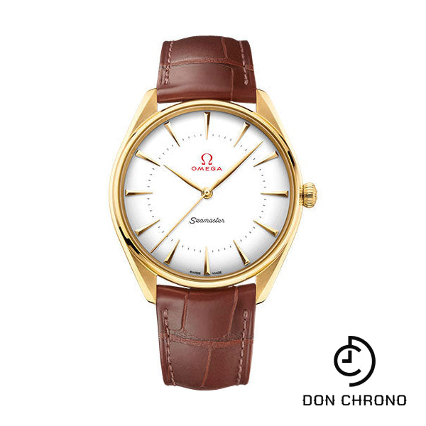 Omega Specialities Olympic Official Timekeeper Watch - 39.5 mm Yellow Gold Case - Eggshell White Enamel Dial - Leather Strap - 522.53.40.20.04.001