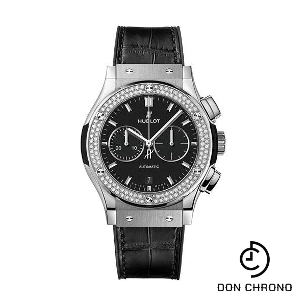 Hublot Classic Fusion Chronograph Titanium Diamonds Watch - 42 mm - Black Dial - Black Rubber and Leather Strap-541.NX.1171.LR.1104
