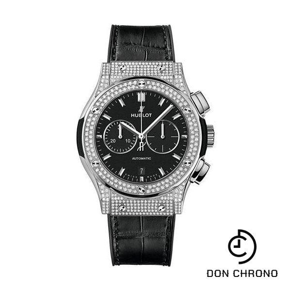 Hublot Classic Fusion Chronograph Titanium Pave Watch - 42 mm - Black Dial - Black Rubber and Leather Strap-541.NX.1171.LR.1704