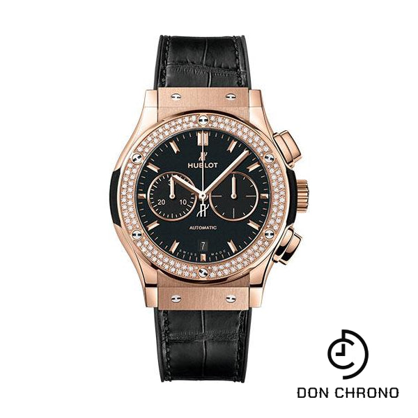 Hublot Classic Fusion Chronograph King Gold Diamonds Watch - 42 mm - Black Dial - Black Rubber and Leather Strap-541.OX.1181.LR.1104