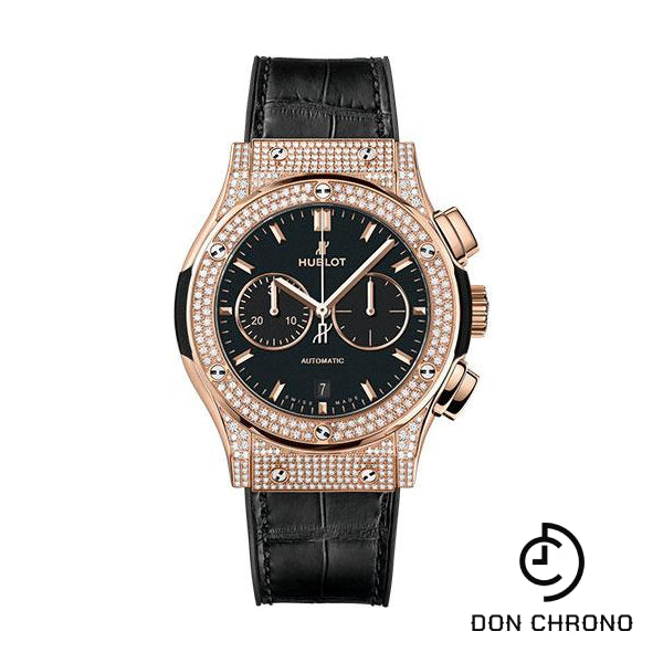 Hublot Classic Fusion Chronograph King Gold Pave Watch - 42 mm - Black Dial - Black Rubber and Leather Strap-541.OX.1181.LR.1704