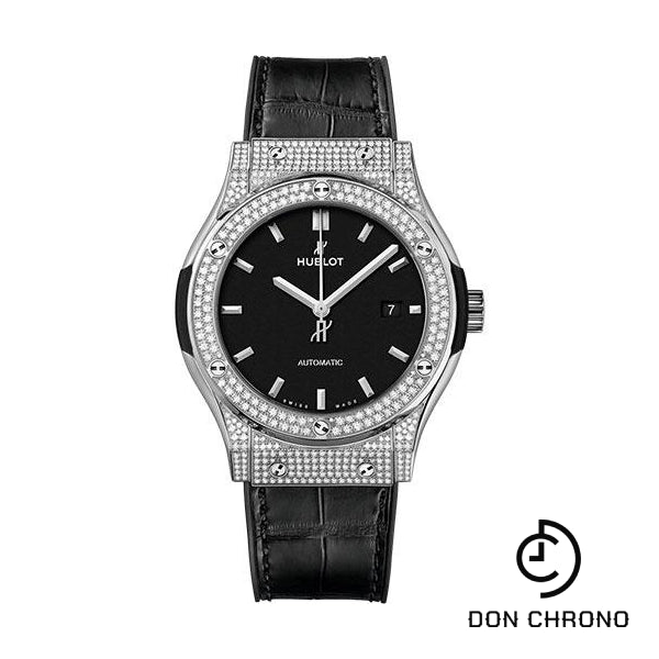 Hublot Classic Fusion Titanium Pave Watch - 42 mm - Black Dial - Black Rubber and Leather Strap-542.NX.1171.LR.1704