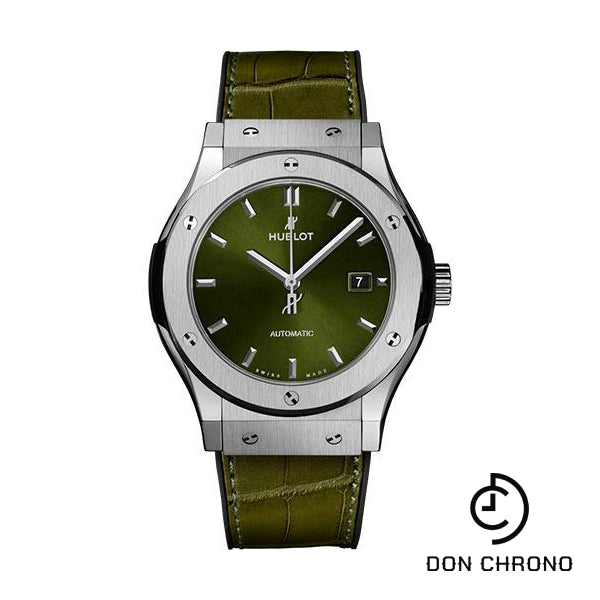 Hublot Classic Fusion Titanium Green Watch - 42 mm - Green Dial - Black Rubber and Green Leather Strap-542.NX.8970.LR