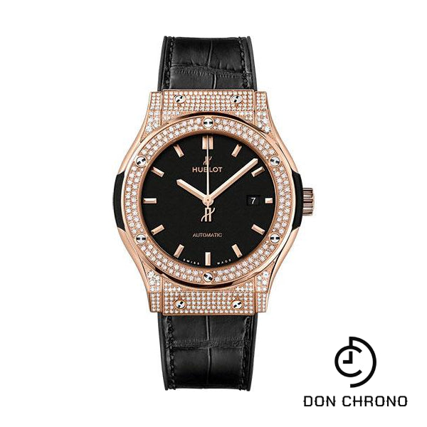 Hublot Classic Fusion King Gold Pave Watch - 42 mm - Black Dial - Black Rubber and Leather Strap-542.OX.1181.LR.1704
