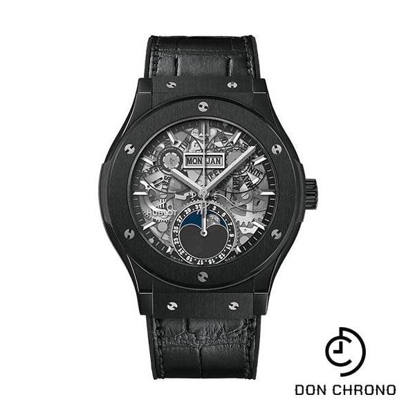 Hublot Classic Fusion Aerofusion Moonphase Black Magic Watch - 42 mm - Sapphire Dial - Black Rubber and Leather Strap-547.CX.0170.LR