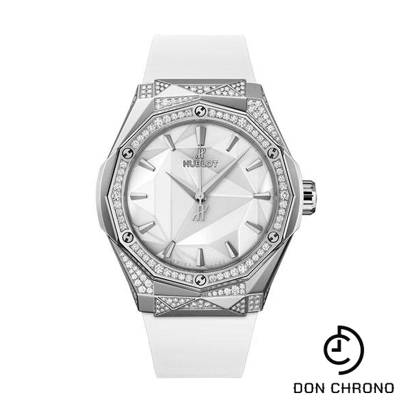 Hublot Classic Fusion Orlinski Titanium White Alternative Pave Watch - 40 mm - White Dial - White Smooth Rubber Strap-550.NS.2200.RW.1804.ORL20