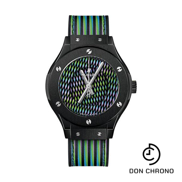 Hublot Classic Fusion Cruz Diez Ceramic Watch - 38 mm - Cruz Diez Two-Level Dial - Black Rubber and Cruz Diez Leather Strap-565.CX.8900.VR.CZD19