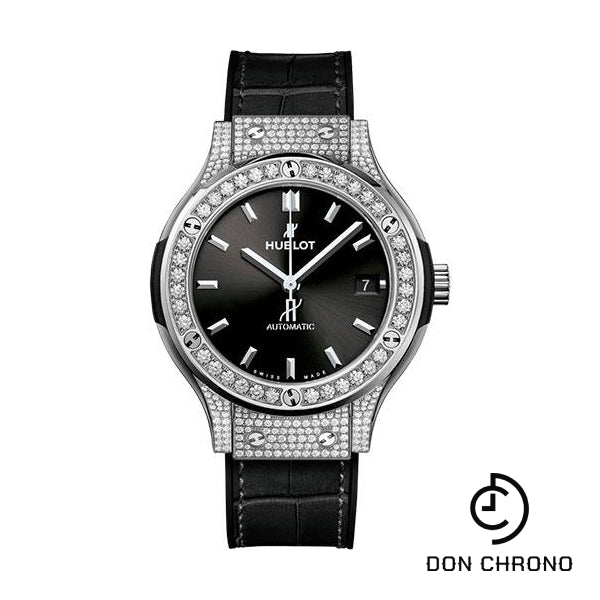 Hublot Classic Fusion Titanium Pave Watch - 38 mm - Black Dial - Black Rubber and Leather Strap-565.NX.1470.LR.1604