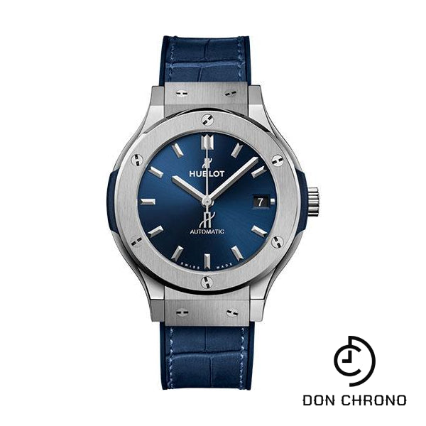 Hublot Classic Fusion Titanium Blue Watch - 38 mm - Blue Dial - Blue Rubber and Leather Strap-565.NX.7170.LR