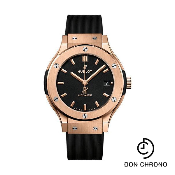 Hublot Classic Fusion King Gold Watch - 38 mm - Black Dial - Black Lined Rubber Strap-565.OX.1181.RX