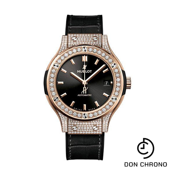 Hublot Classic Fusion King Gold Pave Watch - 38 mm - Black Dial - Black Rubber and Leather Strap-565.OX.1480.LR.1604