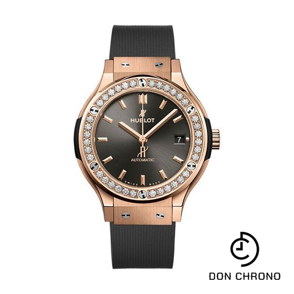 Hublot Classic Fusion Racing Grey King Gold Diamonds Watch - 38 mm - Gray Dial - Gray Lined Rubber Strap-565.OX.7081.RX.1204