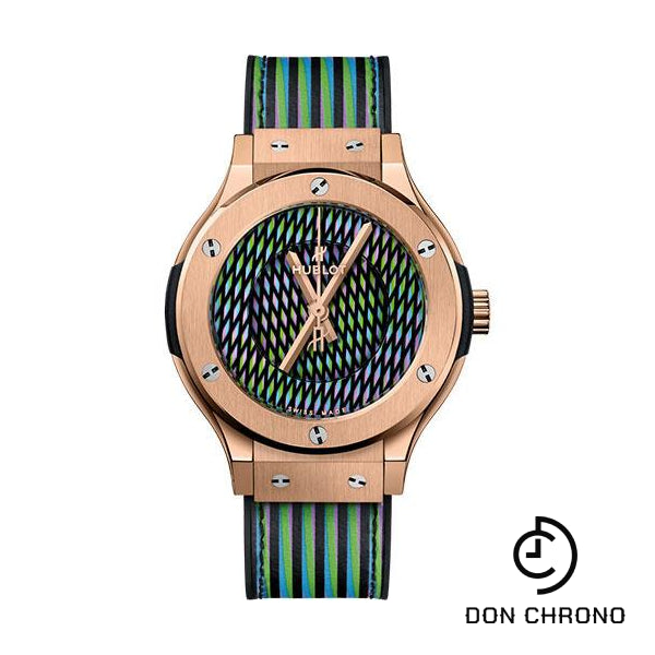 Hublot Classic Fusion Cruz Diez King Gold Watch - 38 mm - Cruz Diez Two-Level Dial - Black Rubber and Cruz Diez Leather Strap-565.OX.8900.VR.CZD19