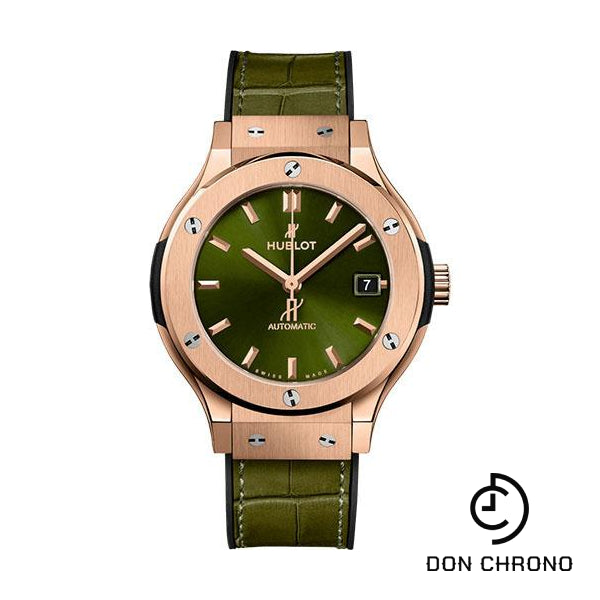 Hublot Classic Fusion King Gold Green Watch - 38 mm - Green Dial - Black Rubber and Green Leather Strap-565.OX.8980.LR