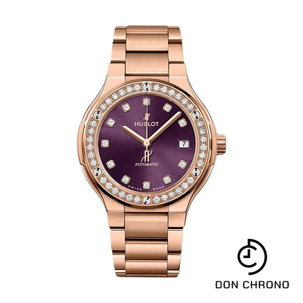 Hublot Classic Fusion King Gold Purple Diamonds Bracelet Watch - 38 mm - Purple Dial-568.OX.898V.OX.1204