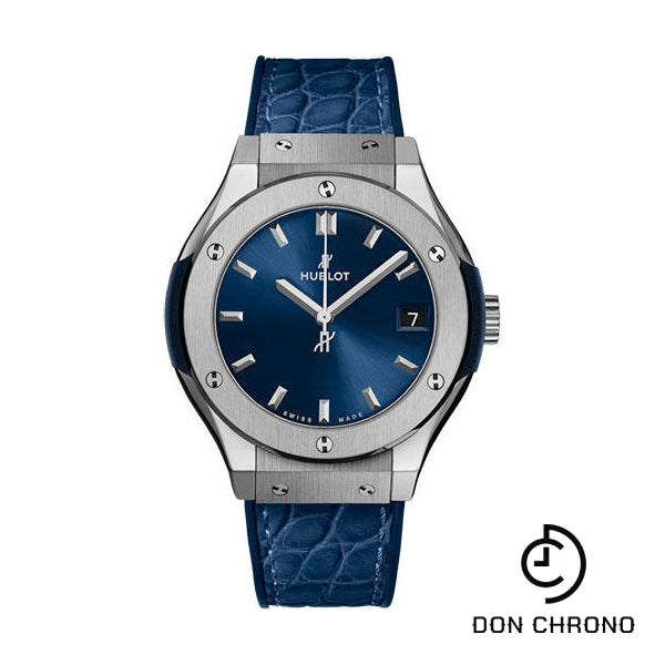 Hublot Classic Fusion Titanium Blue Watch - 33 mm - Blue Dial - Blue Rubber and Leather Strap-581.NX.7170.LR