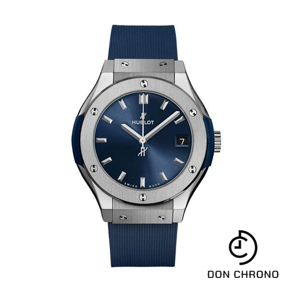 Hublot Classic Fusion Titanium Blue Watch - 33 mm - Blue Dial - Blue Lined Rubber Strap-581.NX.7170.RX