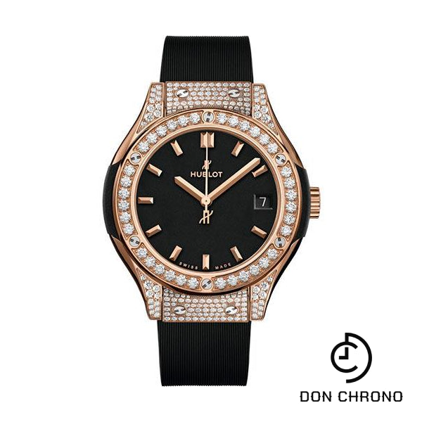 Hublot Classic Fusion King Gold Pave Watch - 33 mm - Black Dial - Black Rubber and Leather Strap-581.OX.1181.RX.1704