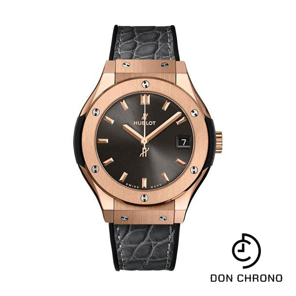 Hublot Classic Fusion Racing Grey King Gold Watch - 33 mm - Gray Dial - Black Rubber and Gray Leather Strap-581.OX.7081.LR