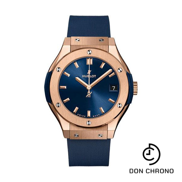 Hublot Classic Fusion King Gold Blue Watch - 33 mm - Blue Dial - Blue Lined Rubber Strap-581.OX.7180.RX