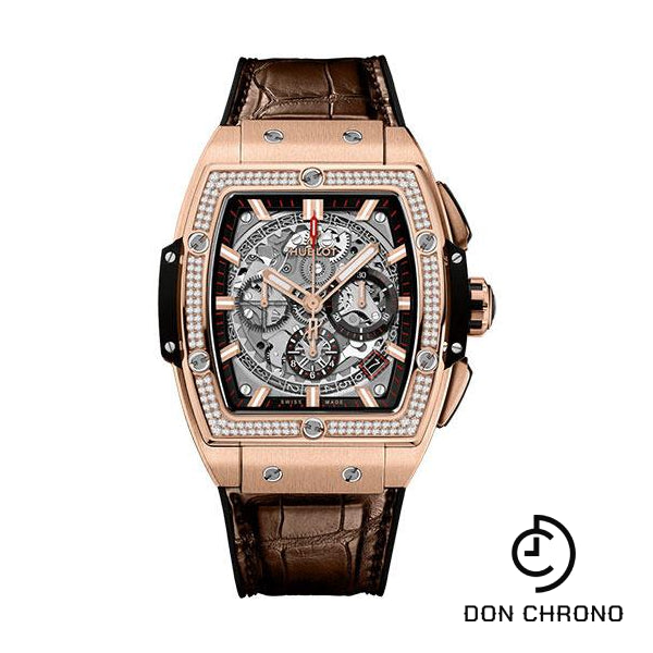 Hublot Spirit of Big Bang King Gold Diamonds Watch - 42 mm - Sapphire Dial - Black Rubber and Brown Leather Strap-641.OX.0183.LR.1104