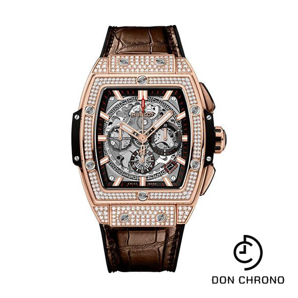 Hublot Spirit of Big Bang King Gold Pave Watch - 42 mm - Sapphire Dial - Black Rubber and Brown Leather Strap-641.OX.0183.LR.1704