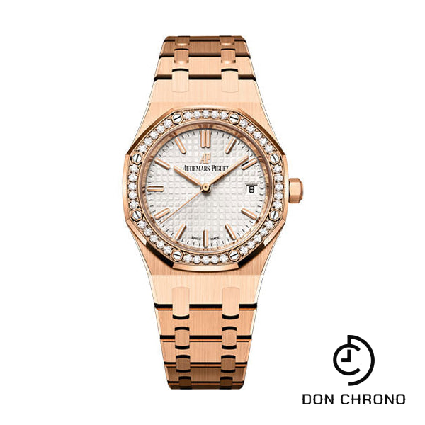 Audemars Piguet Royal Oak Self Winding Watch - 34mm Pink Gold Case - Diamond Bezel - Silver Dial - Bracelet - 77351OR.ZZ.1261OR.01