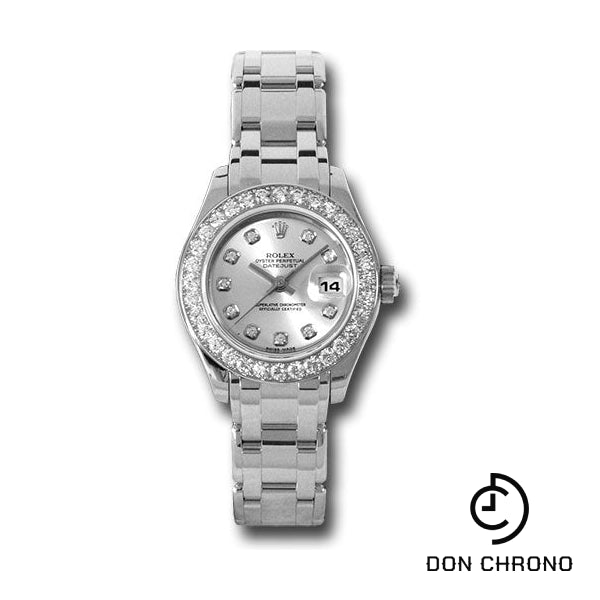 Rolex White Gold Lady-Datejust Pearlmaster 29 Watch - 32 Diamond Bezel - Silver Diamond Dial - 80299 sd