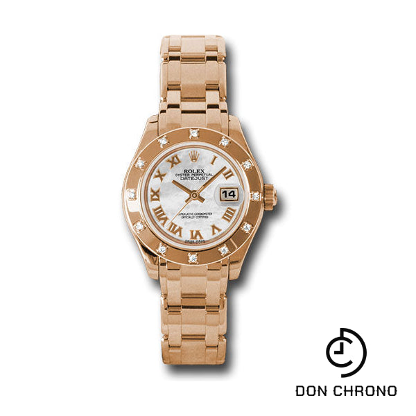 Rolex Pink Gold Lady-Datejust Pearlmaster 29 Watch - 12 Diamond Bezel - Mother-Of-Pearl Roman Dial - 80315 mr